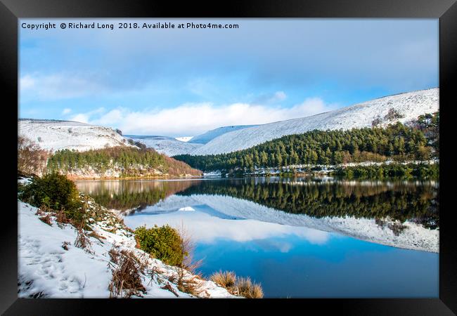 Snowy Winter Reflections at The Derwent Dam, Peak  Framed Print by Richard Long