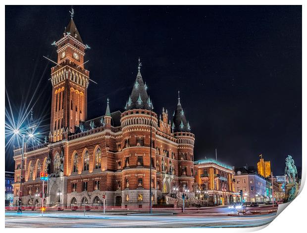 Helsingborg City Centre Night Scene Print by Antony McAulay