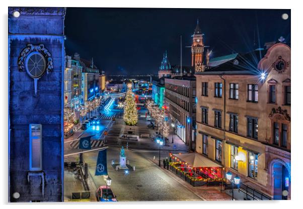 Helsingborg Night Time Scene Acrylic by Antony McAulay