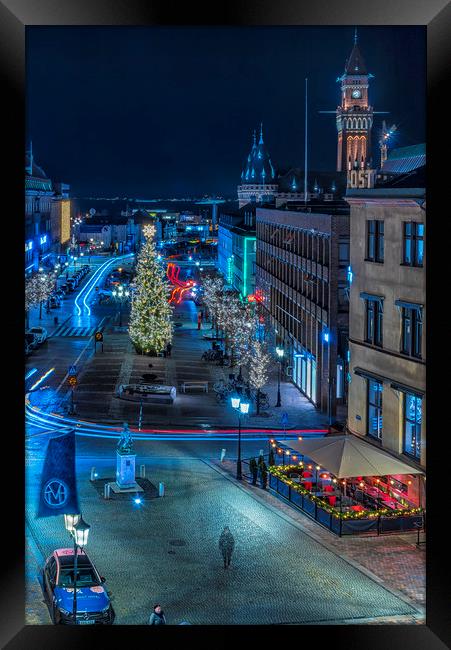 Helsingborg Square Night Scene Framed Print by Antony McAulay