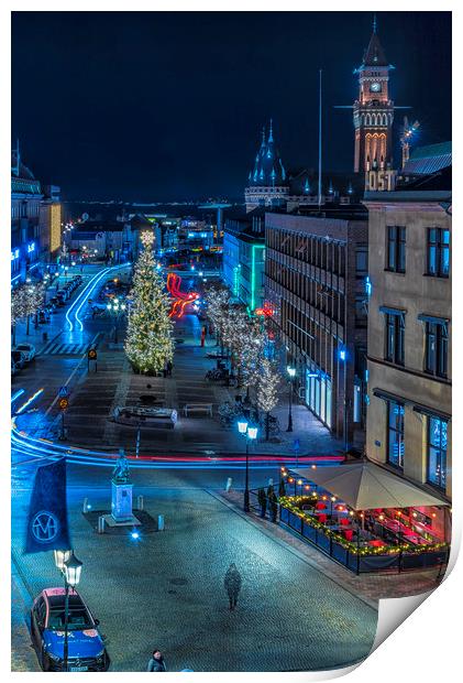 Helsingborg Square Night Scene Print by Antony McAulay