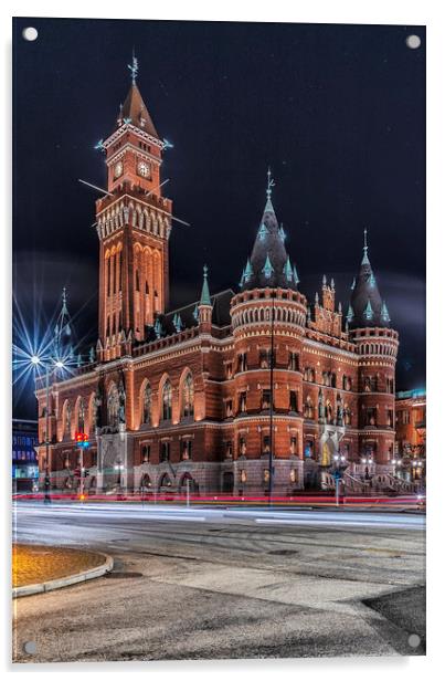 Helsingborg Town Hall Night Scene Acrylic by Antony McAulay