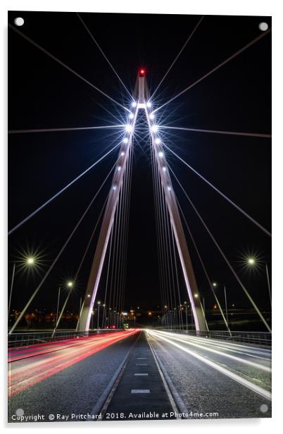 Light Trails at the Northern Spire Acrylic by Ray Pritchard