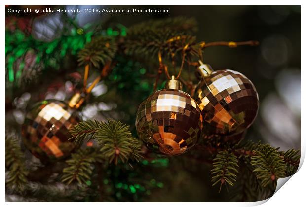 Three Baubles On A Christmas Tree Print by Jukka Heinovirta