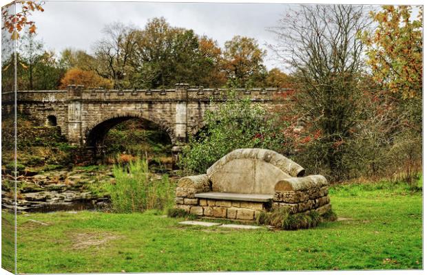 The Nidd Aquaduct and stone Seat Canvas Print by Diana Mower