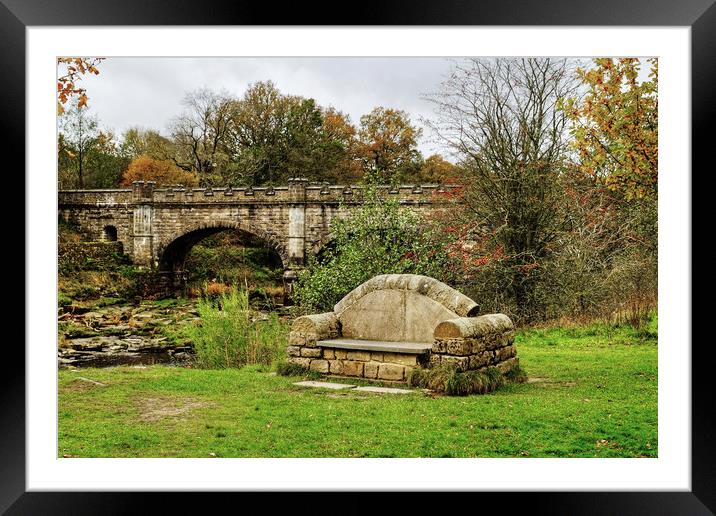 The Nidd Aquaduct and stone Seat Framed Mounted Print by Diana Mower