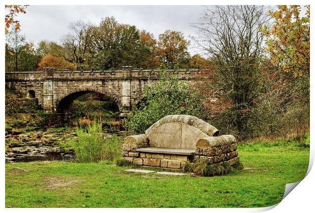 The Nidd Aquaduct and stone Seat Print by Diana Mower