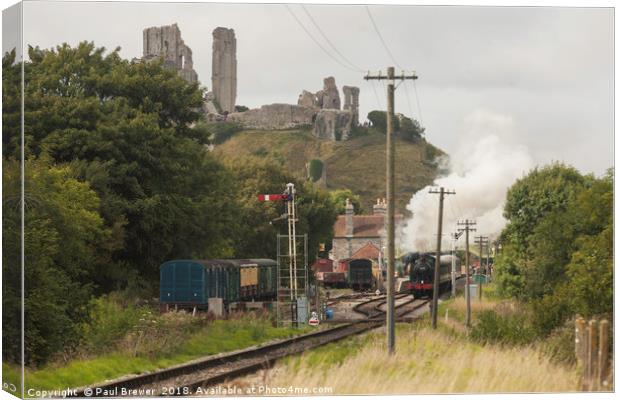 Swanage Railway at Corfe Castle Canvas Print by Paul Brewer