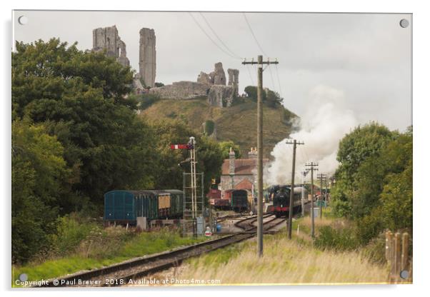 Swanage Railway at Corfe Castle Acrylic by Paul Brewer