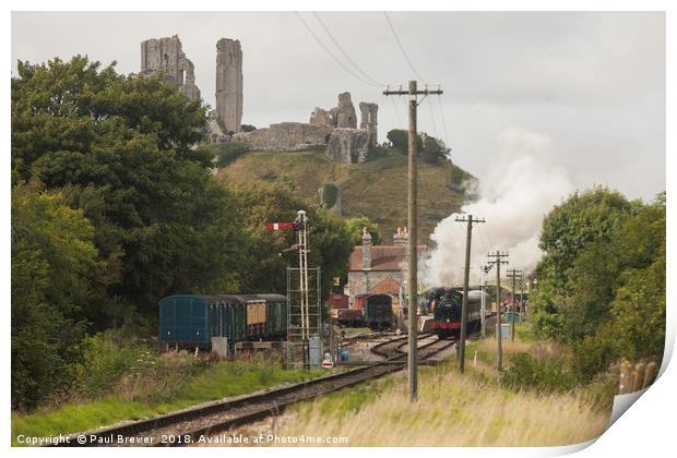 Swanage Railway at Corfe Castle Print by Paul Brewer