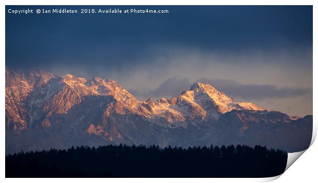 Kamnik Alps in the morning. Print by Ian Middleton