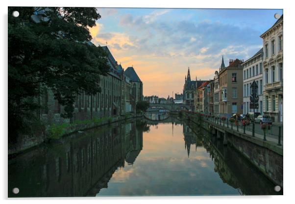 Sunset over Ghent canal Acrylic by Mark Draper