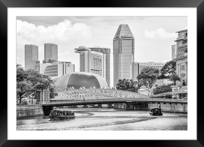 Bum boats on the Singapore river Framed Mounted Print by Kevin Hellon