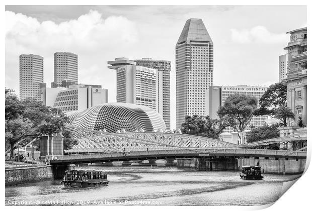 Bum boats on the Singapore river Print by Kevin Hellon
