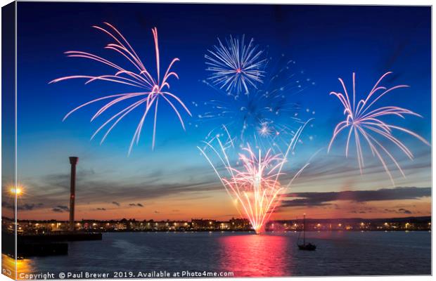 Weymouth Beach Fireworks Canvas Print by Paul Brewer