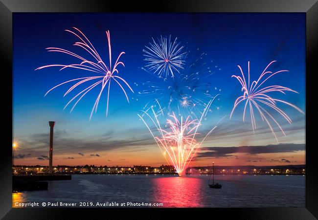 Weymouth Beach Fireworks Framed Print by Paul Brewer