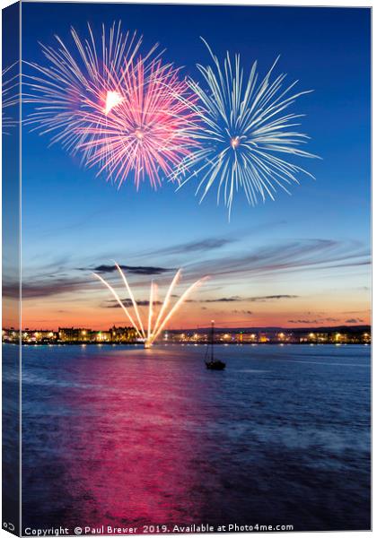 Fireworks Weymouth Bay 2013 Canvas Print by Paul Brewer