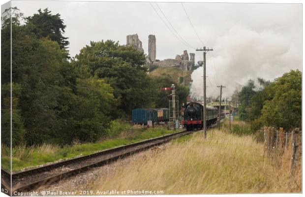 Corfe Castle with Swanage Railway Canvas Print by Paul Brewer