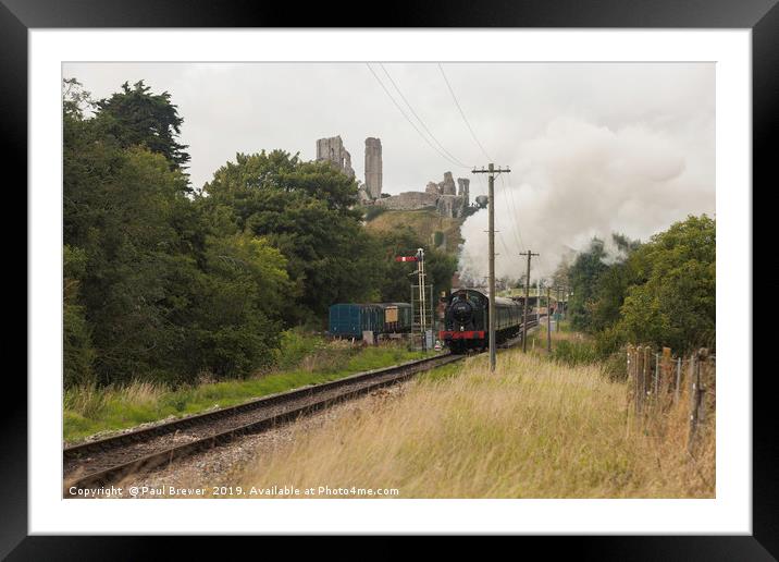 Corfe Castle with Swanage Railway Framed Mounted Print by Paul Brewer