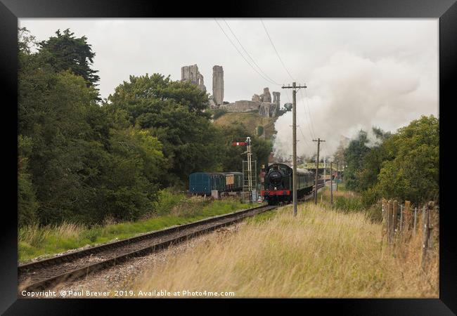Corfe Castle with Swanage Railway Framed Print by Paul Brewer