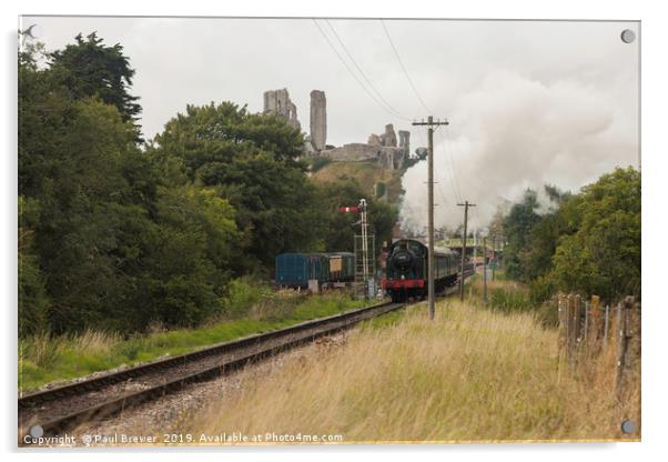 Corfe Castle with Swanage Railway Acrylic by Paul Brewer