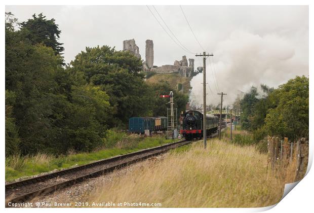 Corfe Castle with Swanage Railway Print by Paul Brewer