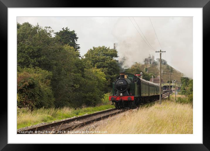 Corfe Castle Steam Train Framed Mounted Print by Paul Brewer