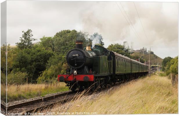 GWR 56XX class 0-6-2T no. 6695 Leaves Corfe Castle Canvas Print by Paul Brewer