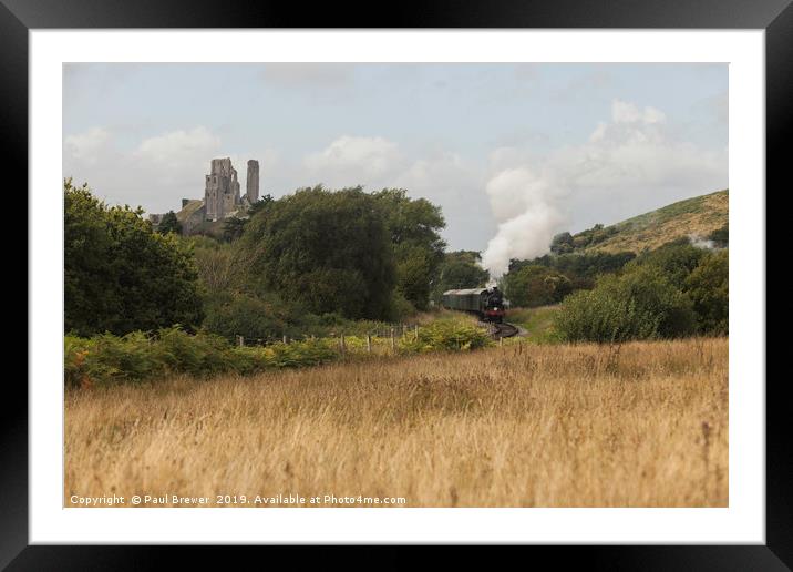 Steam Train Leaves Corfe Castle Station Framed Mounted Print by Paul Brewer