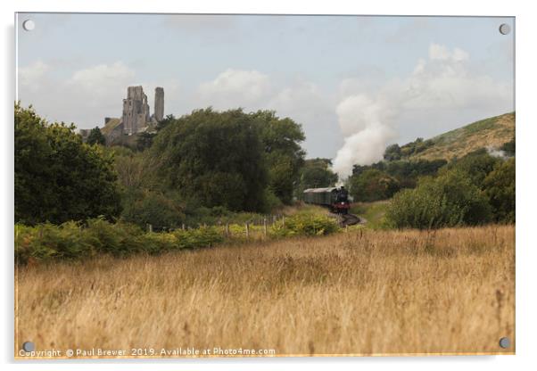 Steam Train Leaves Corfe Castle Station Acrylic by Paul Brewer