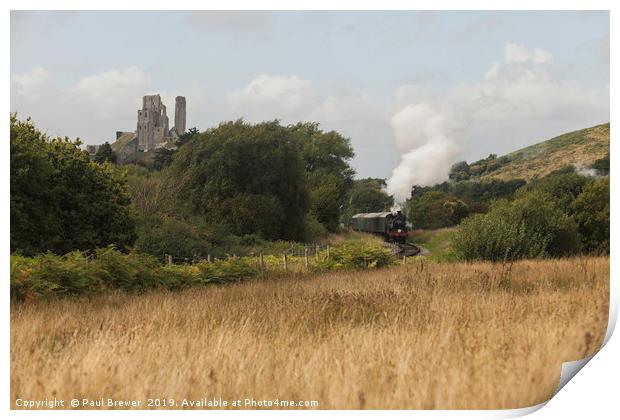 Steam Train Leaves Corfe Castle Station Print by Paul Brewer
