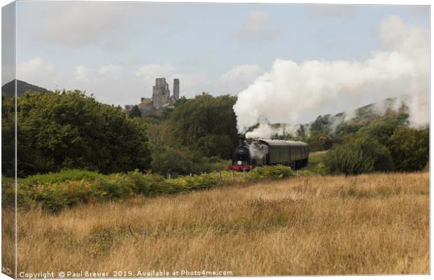 GWR 56XX class 0-6-2T no. 6695 Leaves Corfe Castle Canvas Print by Paul Brewer