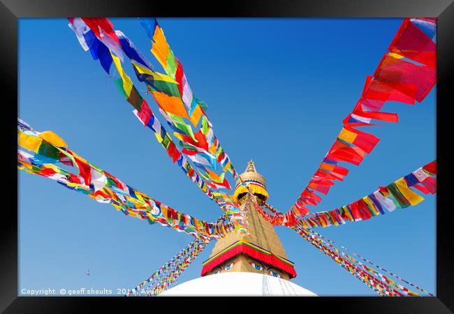 Prayer Flags, Boudhanath, Kathmandu Framed Print by geoff shoults