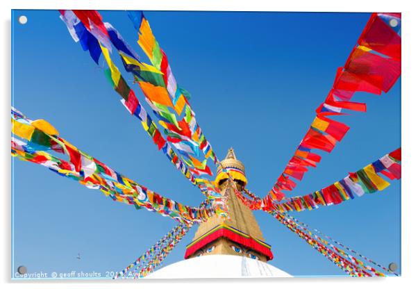 Prayer Flags, Boudhanath, Kathmandu Acrylic by geoff shoults