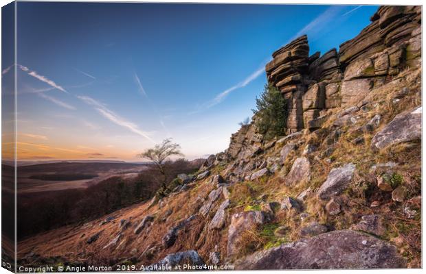 Contrails Over Stanage Edge Canvas Print by Angie Morton