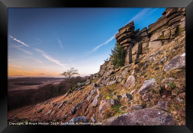 Contrails Over Stanage Edge Framed Print by Angie Morton
