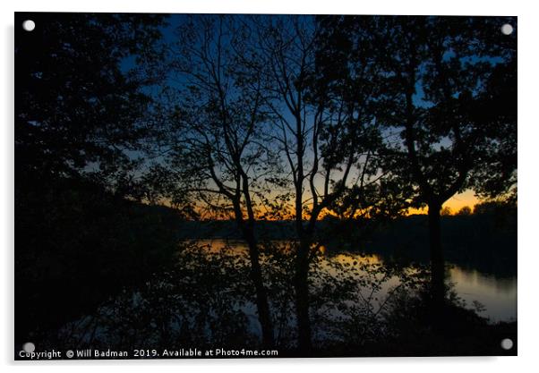 Sunset at Chard Reservoir Somerset uk  Acrylic by Will Badman