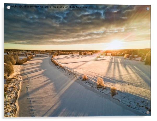 Sunrise Over The Winter Fields Acrylic by Jukka Heinovirta