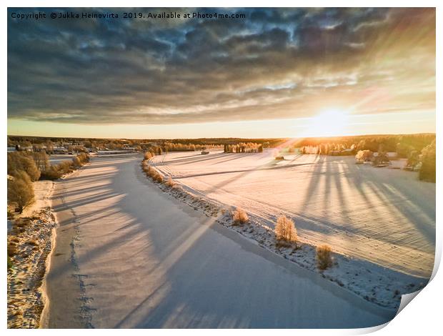 Sunrise Over The Winter Fields Print by Jukka Heinovirta