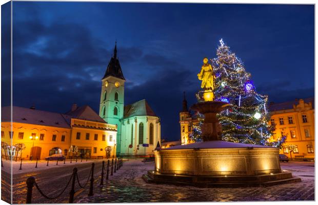 Center of Vodnany with christmas tree, Czech repub Canvas Print by Sergey Fedoskin