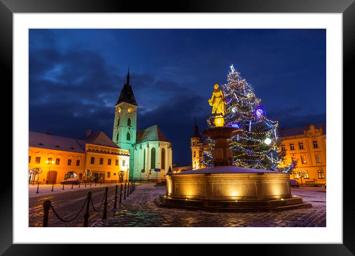 Center of Vodnany with christmas tree, Czech repub Framed Mounted Print by Sergey Fedoskin