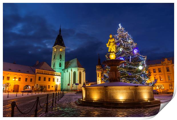 Center of Vodnany with christmas tree, Czech repub Print by Sergey Fedoskin