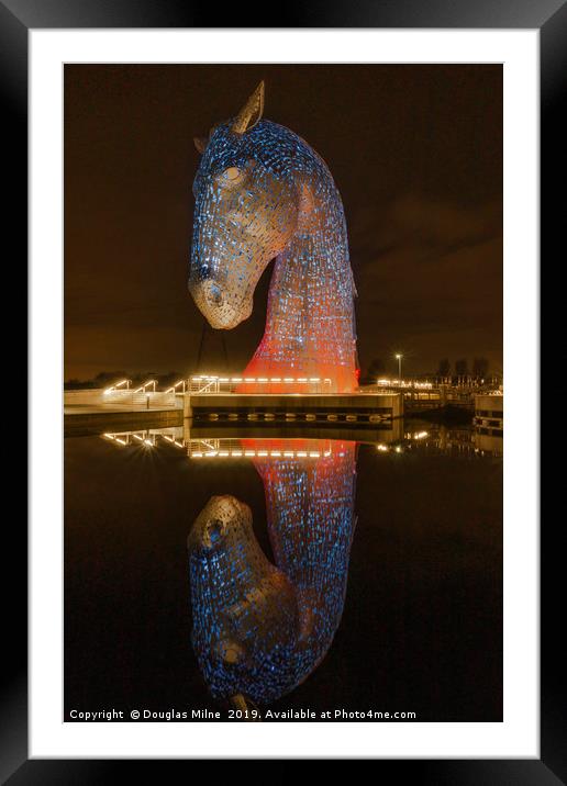 Kelpies Reflections Framed Mounted Print by Douglas Milne