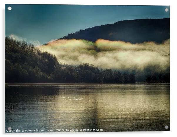 Rainbow in the clouds at Loch Lubnaig, Scotland Acrylic by yvonne & paul carroll
