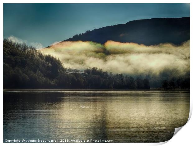 Rainbow in the clouds at Loch Lubnaig, Scotland Print by yvonne & paul carroll