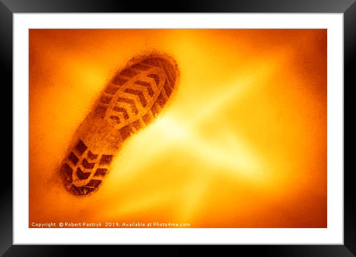 Human shoe print in the snow. On Mars, Red Planet. Framed Mounted Print by Robert Pastryk