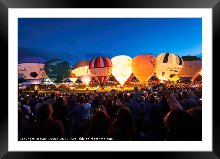Bristol Balloon Fiesta Night Glow Framed Mounted Print by Paul Brewer