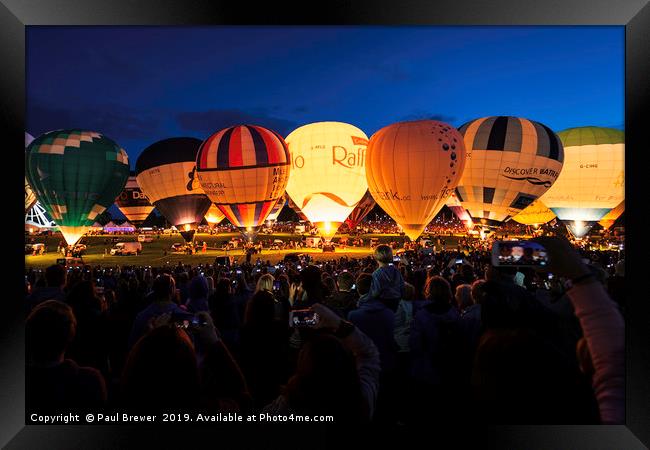 Bristol Balloon Fiesta Night Glow Framed Print by Paul Brewer