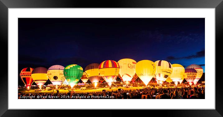 Bristol Balloon Fiesta Nightglow Panoramic Framed Mounted Print by Paul Brewer