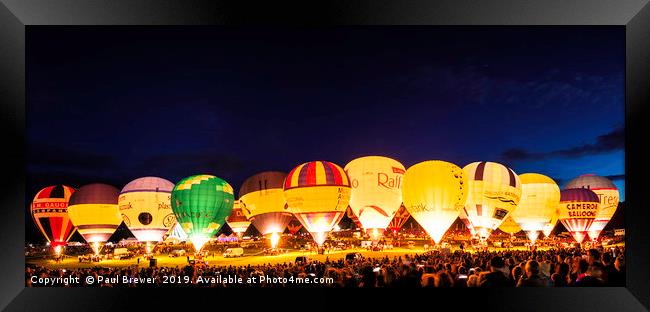 Bristol Balloon Fiesta Nightglow Panoramic Framed Print by Paul Brewer